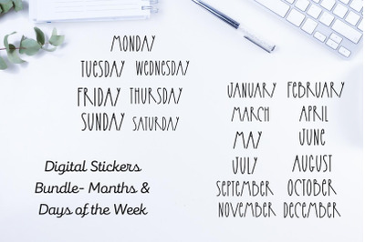 Digital Stickers Bundle- Months &amp; Days of the week