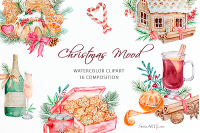 Watercolor Christmas Sweets Composition Clipart