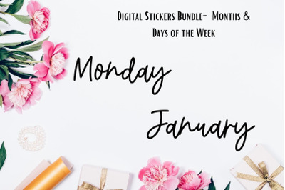 Digital Stickers Bundle Months and Days of the week