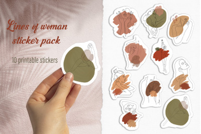 Printable sticker pack Woman line art sticker png for cricut