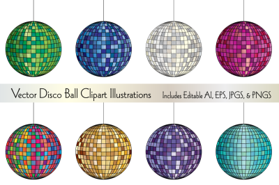 Disco Ball Vector Clipart Illustrations