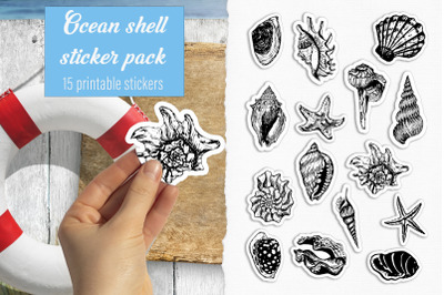 Ocean shell sticker pack Black and white printable stickers