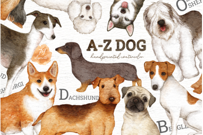 A-Z Dog Breeds Watercolor Clip Arts