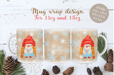Coffee mug wrap - Christmas gnome sublimation design