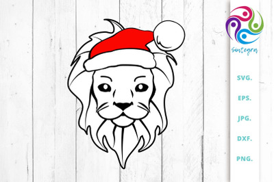 Lion Cub With Christmas Santa Hat SVG File