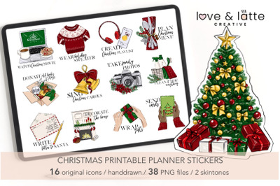 Christmas stickers Printable planner stickers Digital holiday stickers