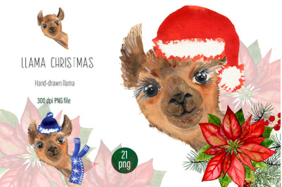 Watercolor Llama christmas clipart - Sublimation designs