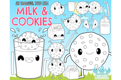 Milk and Cookies Digital Stamps - Lime and Kiwi Designs