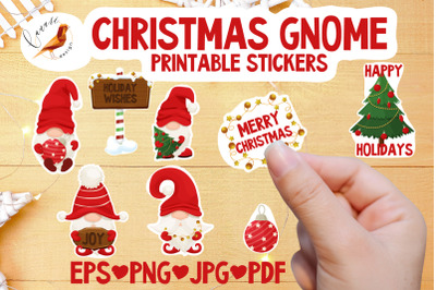Christmas Gnome Printable Stickers Bundle PDF PNG