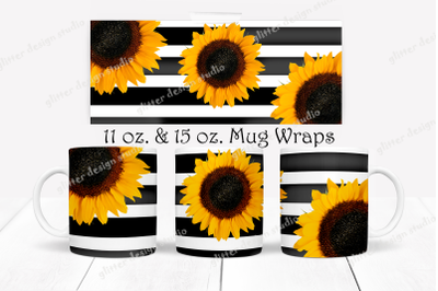 Sunflower mug wrap,Black Stripes Mug Wrap,Sunflower Mug Sublimation,11