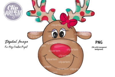 Girl Reindeer Christmas Clip Art PNG, doodle fun new year and winter