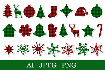 Christmas Sticker Buffalo plaid. Stickers Printable PNG