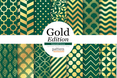 Emerald Green With Gold Background Digital Paper - U011MG02