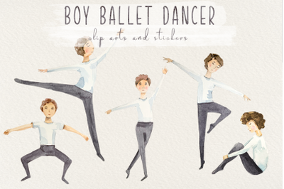 Boy Ballet Dancer Watercolor Clip Art Set