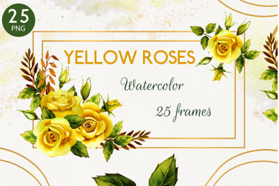 25 geometric frames with watercolor yellow roses