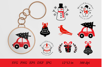 Christmas Keychain SVG. Snowman SVG. Keychain Bundle SVG