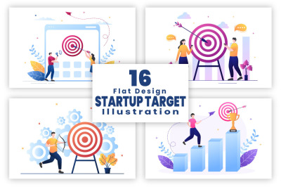 16 Startup Target of Goal Achievement Illustration