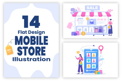 14 Mobile Store or Shopping Online in App Illustration