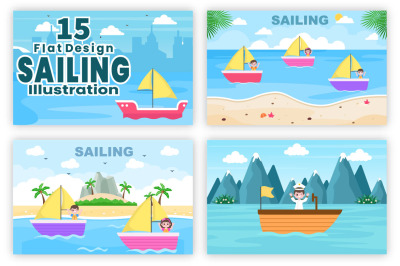 15 Sailing Boat with Sea or Lake View Illustration