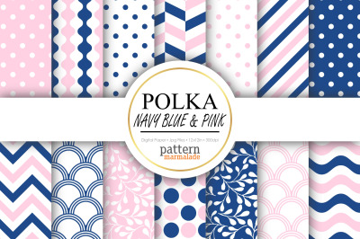 Polka Navy Blue And Pink Digital Paper - T0711
