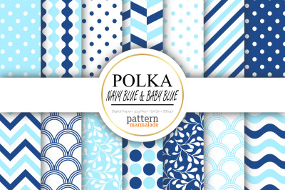 Polka Navy Blue And Baby Blue Digital Paper - T0712