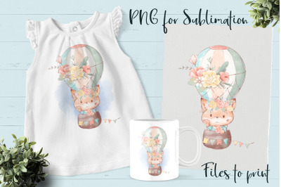 Cute Fox sublimation. Design for printing.