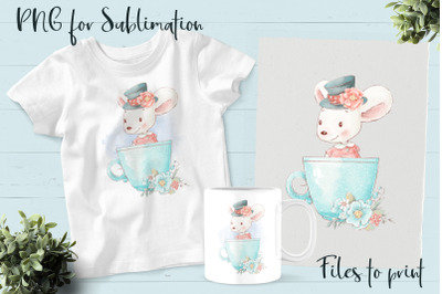 Cute mouse sublimation. Design for printing.