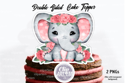 Sweet Girl Elephant Floral Crown Coral Peach centerpiece  cake topper