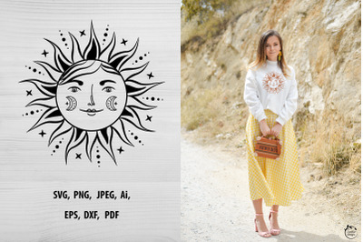 Sun and moon svg. Sun svg illustration. Sun with woman face