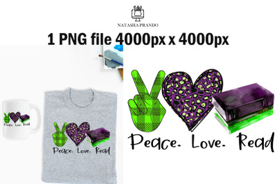 Peace Love Read Book Lover PNG Sublimation Design
