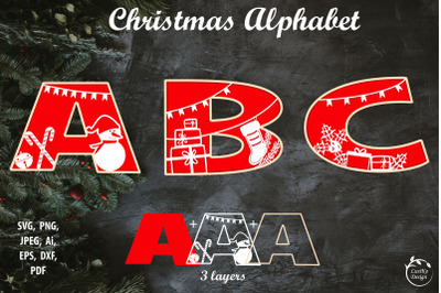 Christmas alphabet. Winter letters 3d layered svg monogram