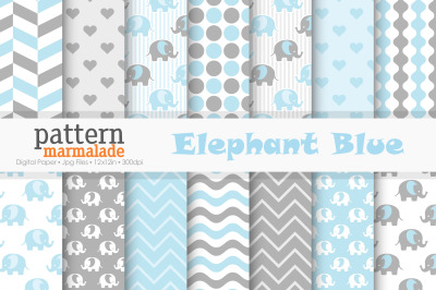 Elephant Blue And Grey Digital Paper - S1011