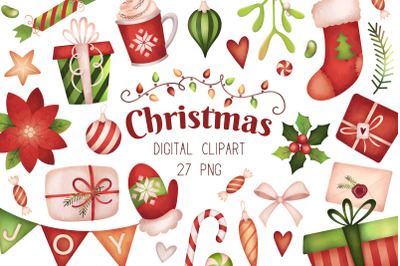 Christmas Clipart, Christmas PNG graphics, gifts stocking candy cane