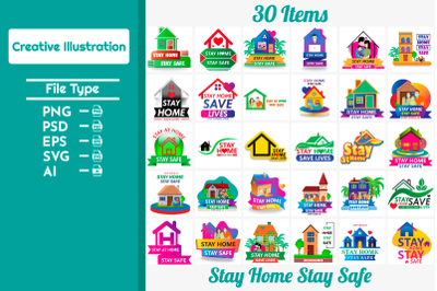 stay home stay safe creative icon illustration