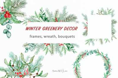 Watercolor Christmas Greenery Clipart PNG
