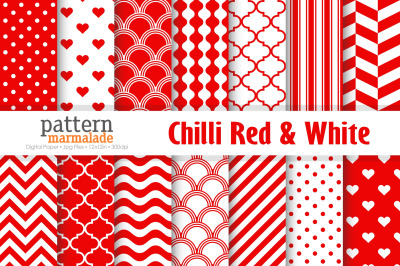Chilli Red &amp; White Seamless Pattern Digital Paper - S1115
