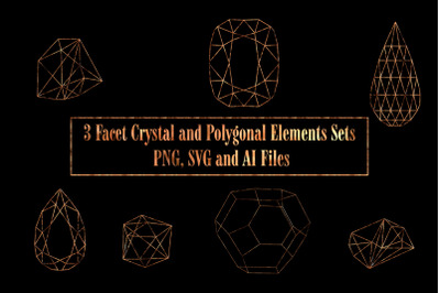 3 Facet Crystal and Polygonal Elements Sets: PNG, SVG and AI Files