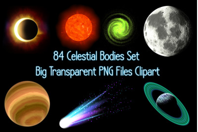 84 Celestial Bodies Set - Big Transparent PNG Files Clipart