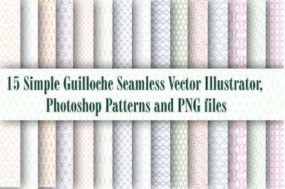 15 Simple Guilloche Seamless Vector Illustrator, Photoshop Patterns an