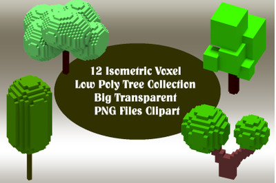 12 Isometric Voxel Low Poly Tree Crown Collection - Big Transparent PN