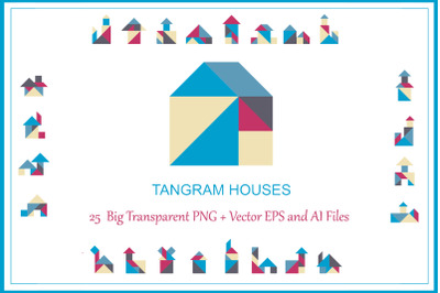 25 Tangram Houses - Big Transparent PNG + Vector EPS and AI Files