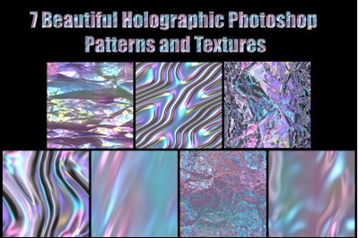Set of 7 Shine Holographic Photoshop Patterns &amp; Textures - Iridescent