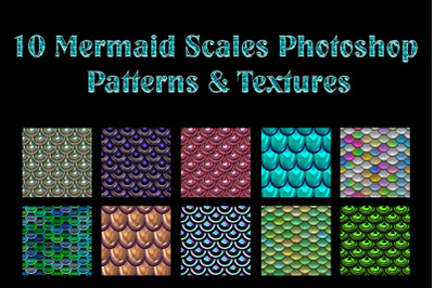 Set of 10 Mermaid Scale Photoshop Patterns &amp; Textures -  Shine Squama