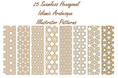 25 Hexagonal Islamic Arabesque Adobe Illustrator Patterns