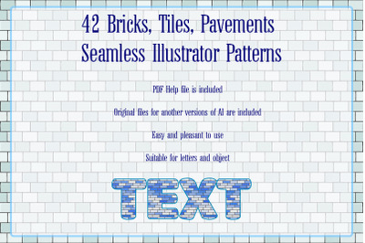 42 Bricks, Tiles, Pavements Seamless Adobe Illustrator Patterns