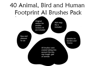 40 Animal, Bird and Human Footprints Adobe Illustrator Pattern Brushes