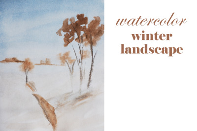 watercolor nature and landscape. winter, snow and tree