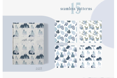 Scandinavian Christmas seamless patterns - 15 png files