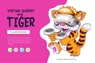 Cartoon tiger and virtual glasses.