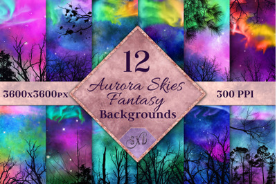 Aurora Skies Fantasy Backgrounds - 12 Images